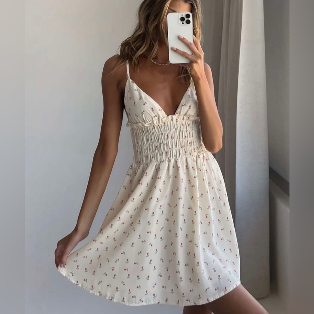 PRINCESS POLLY ROZA MINI DRESS BEIGE - Picture 2 of 3